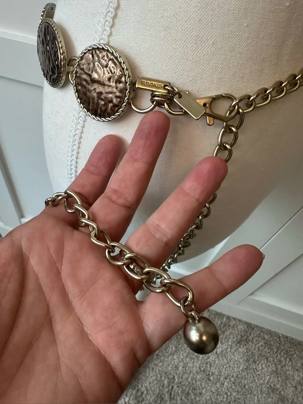 Chico’s Boho Concho Mixed-Metal Chunky Chain Belt Copper Gold Tone Metals